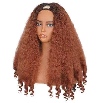 New Afro V Part with Curly in the End Wig Kinky Synthetic Hair Texture with Unique Bouncy Curls in the End 20 Inch Soft Curly Full Hair V Part Wigs Synthetic for Black Women No Leave Out Clip in Half Wig