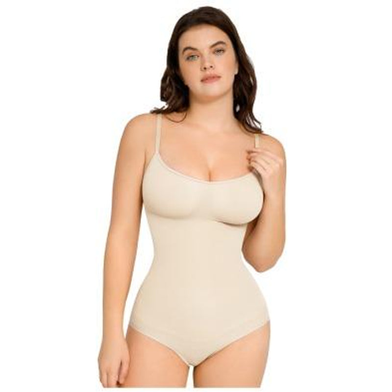 Shapellx Seamless One-Piece Tummy Tucking Bodysuit Comfort Sleeveless Tops Shapewear for Women Soft V Neck Simple Comfy Sculpting Snatched Waistline