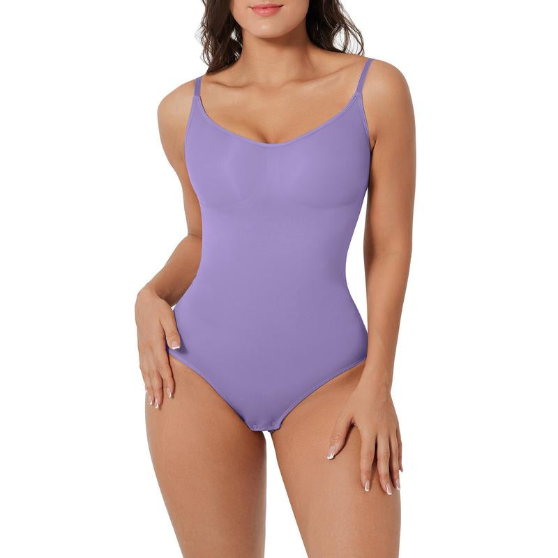 Shapellx Seamless One-Piece Tummy Tucking Bodysuit Comfort Sleeveless Tops Shapewear for Women Soft V Neck Simple Comfy Sculpting Snatched Waistline