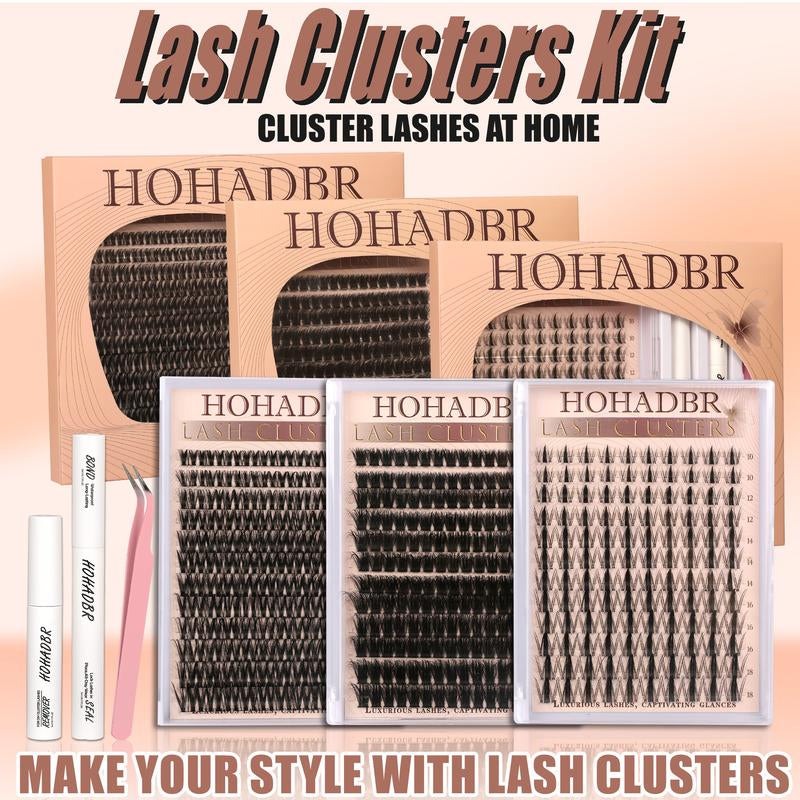HOHADBR Fairy Lash Clusters Kit Natural Individual Lashes Wispy Eyelash Extensions 10-16Mm Lash Extension Kit Lash Bond and Seal Waterproof, Lash Applicator, Thick False Eyelashes Kit