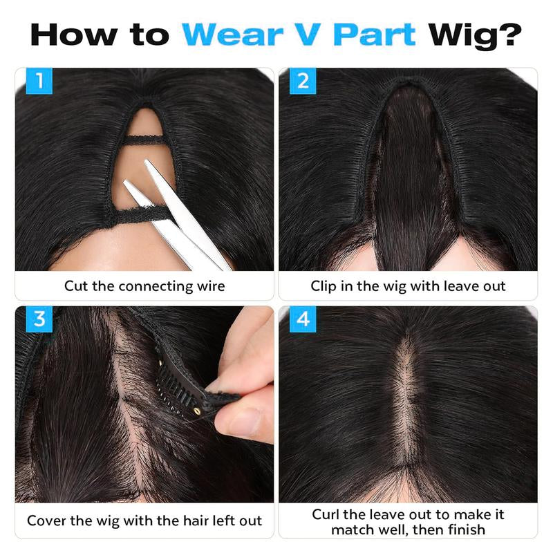 New Afro V Part with Curly in the End Wig Kinky Synthetic Hair Texture with Unique Bouncy Curls in the End 20 Inch Soft Curly Full Hair V Part Wigs Synthetic for Black Women No Leave Out Clip in Half Wig