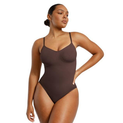 Shapellx Seamless One-Piece Tummy Tucking Bodysuit Comfort Sleeveless Tops Shapewear for Women Soft V Neck Simple Comfy Sculpting Snatched Waistline