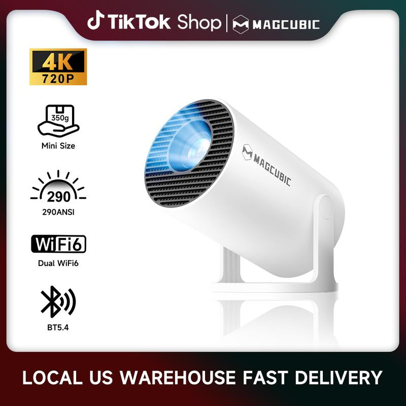 [US Warehouse] Magcubic Hy300Pro Projector 290ANSI Dual Wifi6 4K 1080P Decoding Auto Keystone Correction Wireless BT5.4 130"Screen 1280*720P Android 11 Built-In Speaker Allwinner H713 180° Rotatable Mini Portable Home Cinema Outdoor Video Audio Device