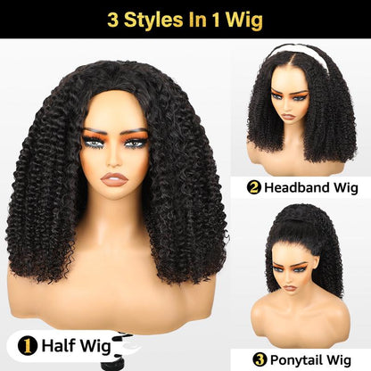 [3 in 1 Half Wig] OQ HAIR Afro Curly Wear Go Glueless Half Wig 180% 250% Density Upgrade with Drawstring Cap Invisible Hairline Human Hair Wigs Beginner Friendly #Outdoorfun