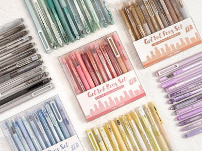 Four Candies 12PCS Pastel Gel Ink Pen Set with Case, Cute Retractable 0.5Mm Fine Point 11PCS Black Ink Pens with 1PCS Highlighter, Aesthetic Pens for School, Student Note Taking, Writing, Office Supplies