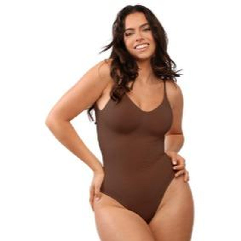 Shapellx Seamless One-Piece Tummy Tucking Bodysuit Comfort Sleeveless Tops Shapewear for Women Soft V Neck Simple Comfy Sculpting Snatched Waistline