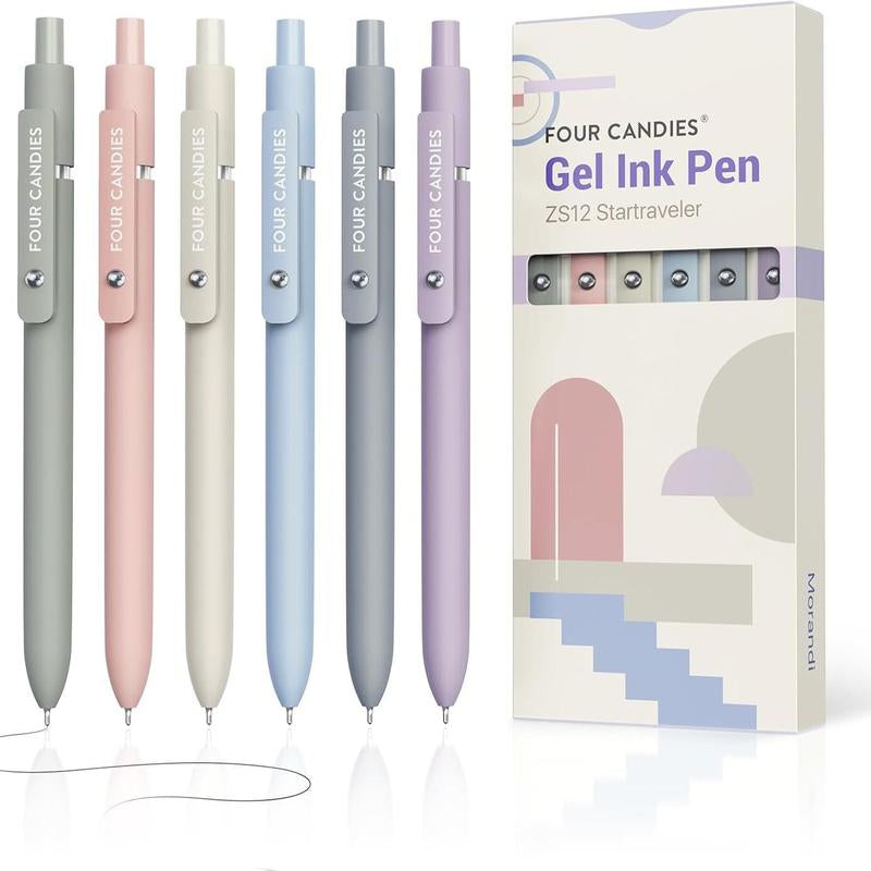 Four Candies 12PCS Pastel Gel Ink Pen Set with Case, Cute Retractable 0.5Mm Fine Point 11PCS Black Ink Pens with 1PCS Highlighter, Aesthetic Pens for School, Student Note Taking, Writing, Office Supplies