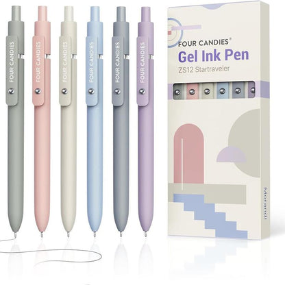 Four Candies 12PCS Pastel Gel Ink Pen Set with Case, Cute Retractable 0.5Mm Fine Point 11PCS Black Ink Pens with 1PCS Highlighter, Aesthetic Pens for School, Student Note Taking, Writing, Office Supplies