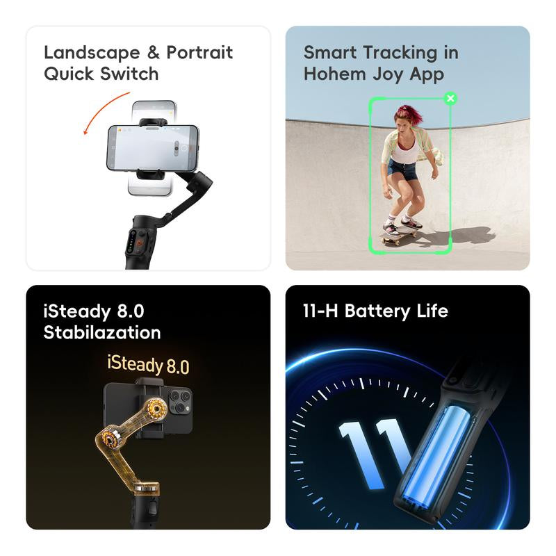 Hohem Isteady X3 SE Gimbal Stabilizer for Iphone, Smartphone Foldable Gimbal with Detachable Remote Control, Portable Foldable 3-Axis Phone Gimbal for Android & Iphone17 Series, Ideal for Travel Vlogging