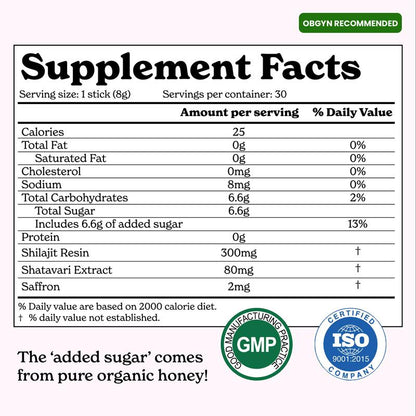 Women Multi-Mineral Honey Sticks | Betteralt She-Lajit Strawberry Flavor | Shilajit, Shatavari & Saffron | Hormonal Balance & Energy - 30 Honey Packs