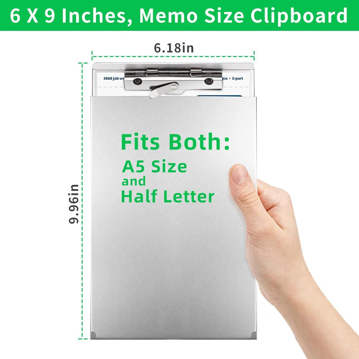 Aluminum Clipboard with Storage(Memo Size), Recycled Metal Form Holder Binder Fits Paper Size up to 5.66 X 9.5 Inches, A5 Size