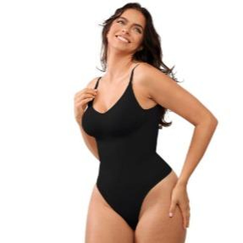 Shapellx Seamless One-Piece Tummy Tucking Bodysuit Comfort Sleeveless Tops Shapewear for Women Soft V Neck Simple Comfy Sculpting Snatched Waistline