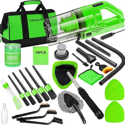 Viewsun 17Pcs Car Cleaning Kit, Pink Car Interior Detailing Kit with High Power Handheld Vacuum, Detailing Brush Set, Windshield Cleaner, Cleaning Gel, Complete Auto Accessories for Women Gift