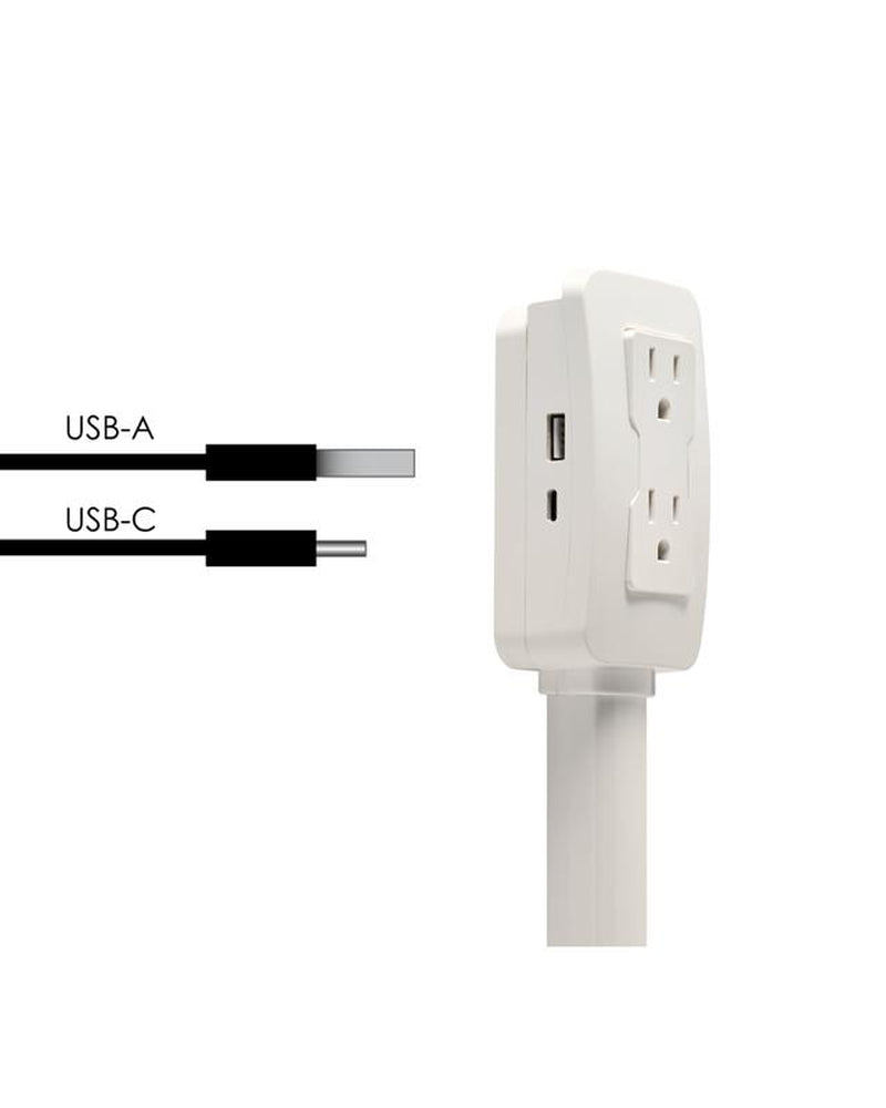 EZ Outlet Electrical Outlet Extender with USB-A USB-C & 2 AC Outlets Extendable 22-34" Rotatable 180° for Couches Desks Nightstands