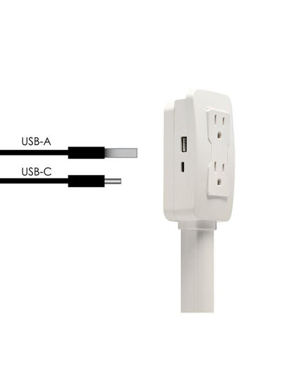 EZ Outlet Electrical Outlet Extender with USB-A USB-C & 2 AC Outlets Extendable 22-34" Rotatable 180° for Couches Desks Nightstands