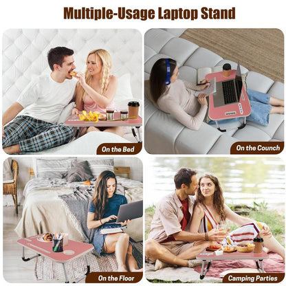 Laptop Bed Desk, Portable Foldable Laptop Table, Lap Desk Tray Table with 4 USB Ports, Storage Drawer and Cup Holder, for Bed/Couch Working, Reading