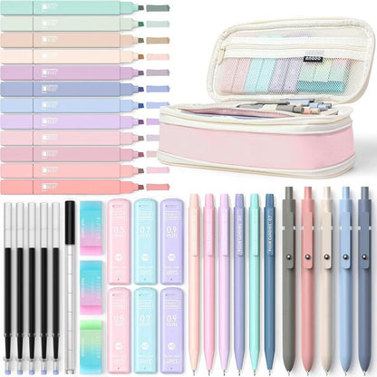 Four Candies 12PCS Pastel Gel Ink Pen Set with Case, Cute Retractable 0.5Mm Fine Point 11PCS Black Ink Pens with 1PCS Highlighter, Aesthetic Pens for School, Student Note Taking, Writing, Office Supplies
