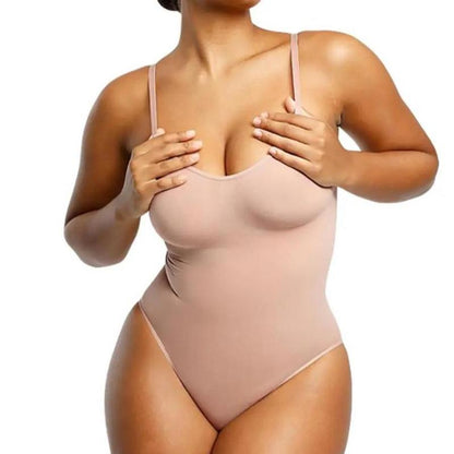 Shapellx Seamless One-Piece Tummy Tucking Bodysuit Comfort Sleeveless Tops Shapewear for Women Soft V Neck Simple Comfy Sculpting Snatched Waistline