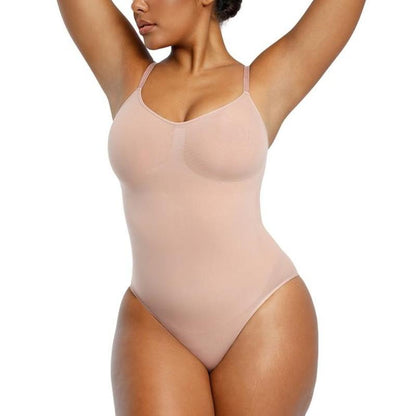 Shapellx Seamless One-Piece Tummy Tucking Bodysuit Comfort Sleeveless Tops Shapewear for Women Soft V Neck Simple Comfy Sculpting Snatched Waistline