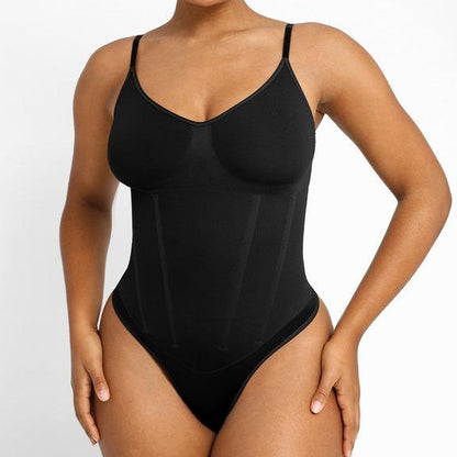 Shapellx Seamless One-Piece Tummy Tucking Bodysuit Comfort Sleeveless Tops Shapewear for Women Soft V Neck Simple Comfy Sculpting Snatched Waistline