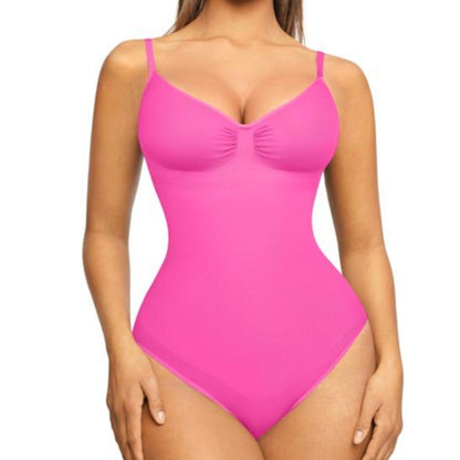 Shapellx Seamless One-Piece Tummy Tucking Bodysuit Comfort Sleeveless Tops Shapewear for Women Soft V Neck Simple Comfy Sculpting Snatched Waistline