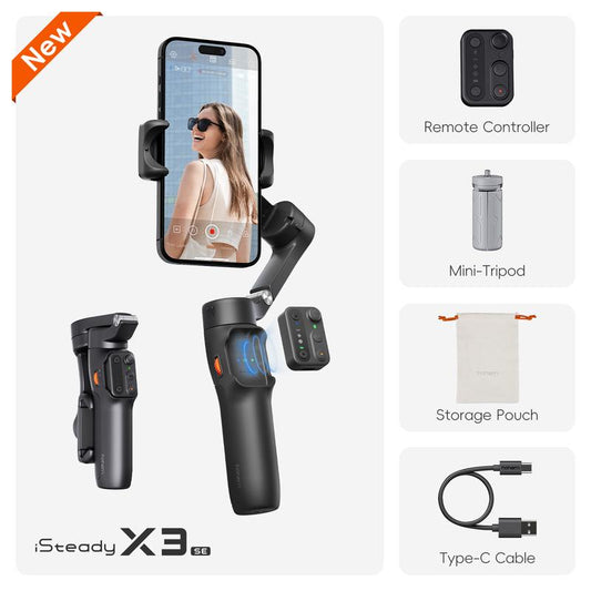 Hohem Isteady X3 SE Gimbal Stabilizer for Iphone, Smartphone Foldable Gimbal with Detachable Remote Control, Portable Foldable 3-Axis Phone Gimbal for Android & Iphone17 Series, Ideal for Travel Vlogging
