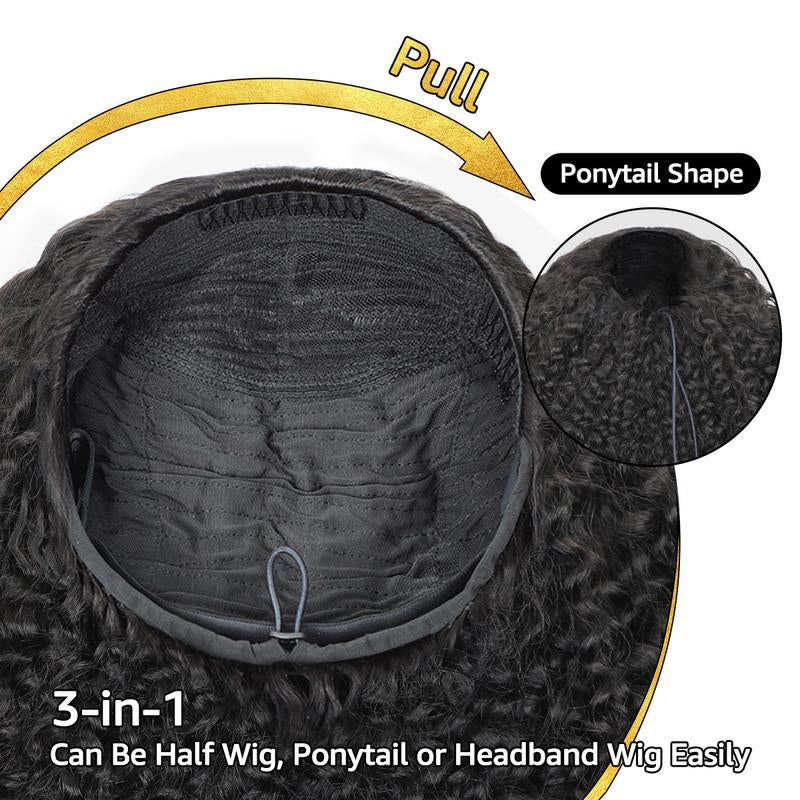 [3 in 1 Half Wig] OQ HAIR Afro Curly Wear Go Glueless Half Wig 180% 250% Density Upgrade with Drawstring Cap Invisible Hairline Human Hair Wigs Beginner Friendly #Outdoorfun