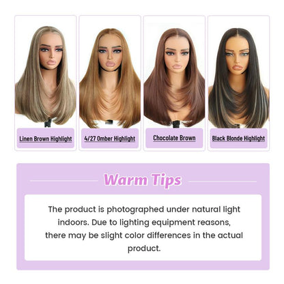 Ua Hair Glueless Synthetic Layered Cut 9X7 Lace Front Wig Wear and Go Pre Plucked Pre Cut Straight Wig Vivid Self Growing Clean Hairline with Tiny Knots Heat Resistant Premium Fiber