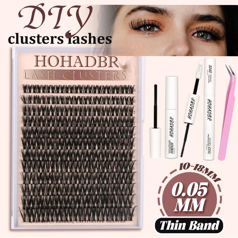 HOHADBR Fairy Lash Clusters Kit Natural Individual Lashes Wispy Eyelash Extensions 10-16Mm Lash Extension Kit Lash Bond and Seal Waterproof, Lash Applicator, Thick False Eyelashes Kit